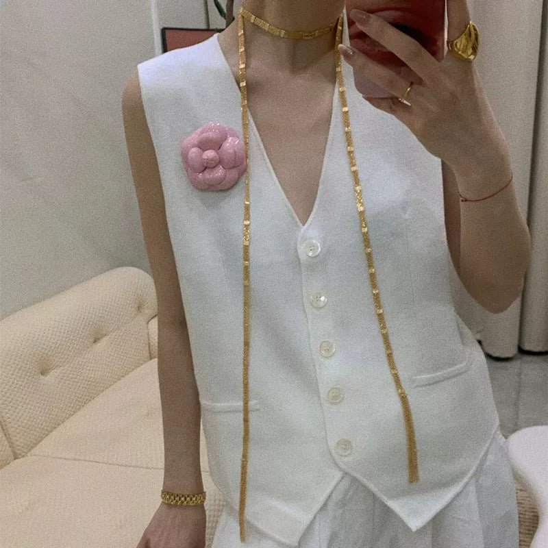 Luxury Gold Geometric Tassel Open Long Necklace - floysun