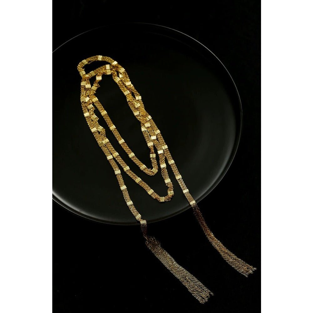 Luxury Gold Geometric Tassel Open Long Necklace - floysun