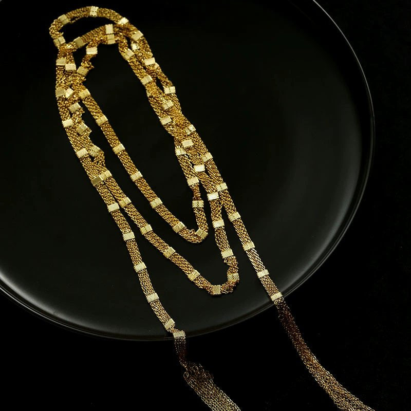 Luxury Gold Geometric Tassel Open Long Necklace - floysun