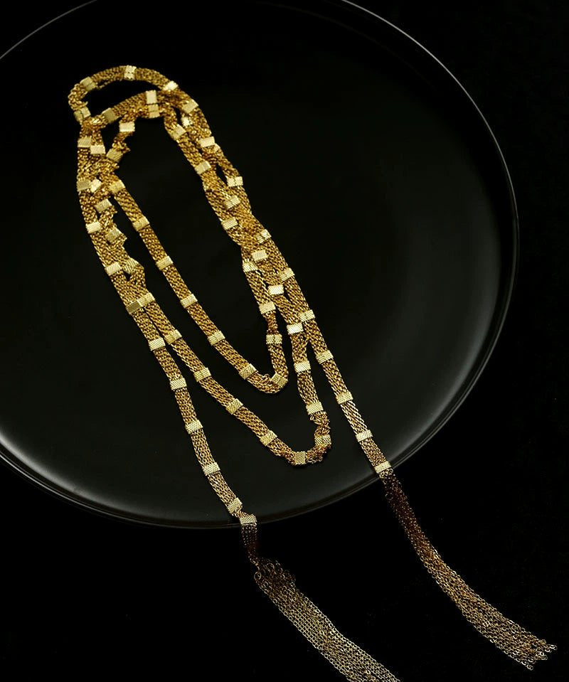 Luxury Gold Geometric Tassel Open Long Necklace - floysun