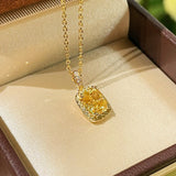Luxury K Yellow Asscher - Cut Diamond Necklace - floysun