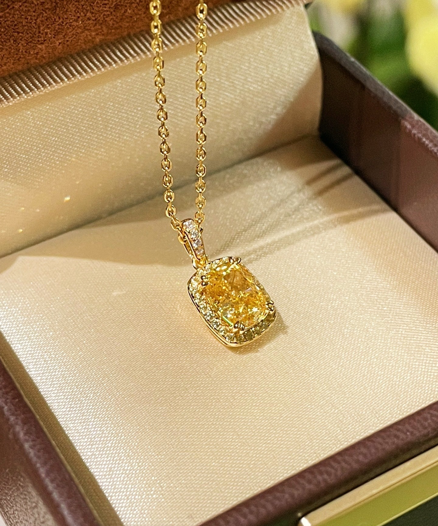 Luxury K Yellow Asscher - Cut Diamond Necklace - floysun