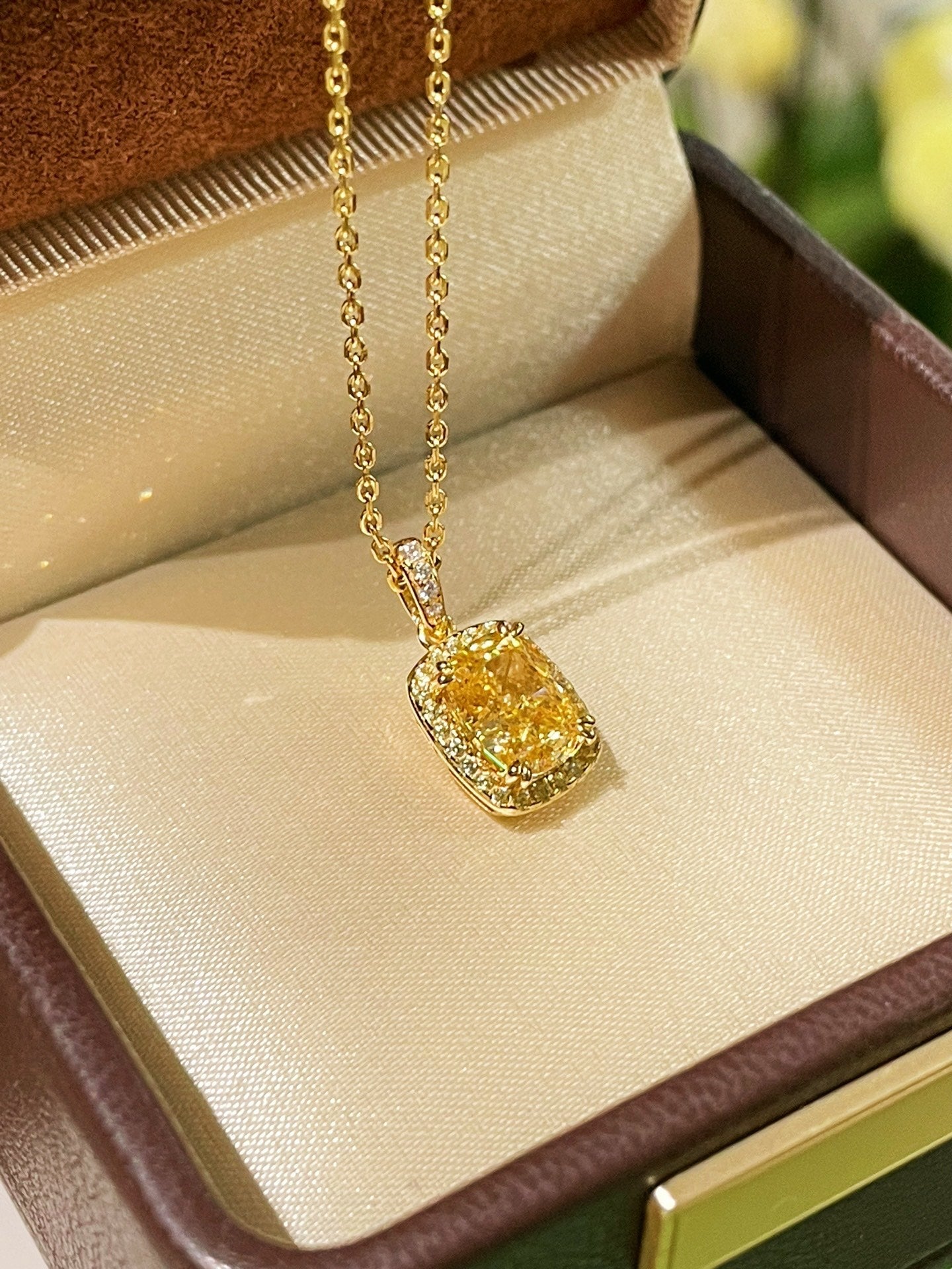 Luxury K Yellow Asscher - Cut Diamond Necklace - floysun
