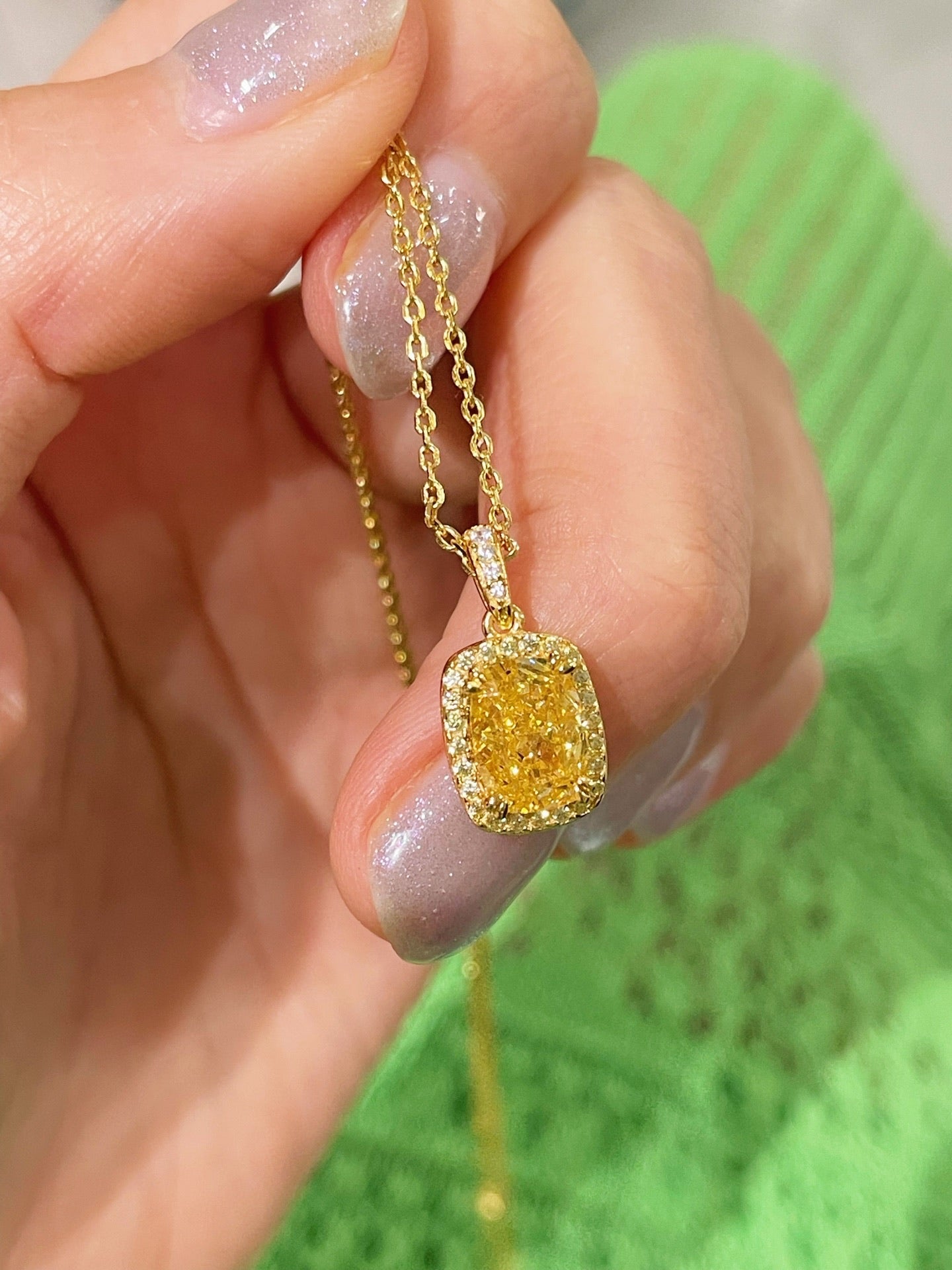 Luxury K Yellow Asscher - Cut Diamond Necklace - floysun