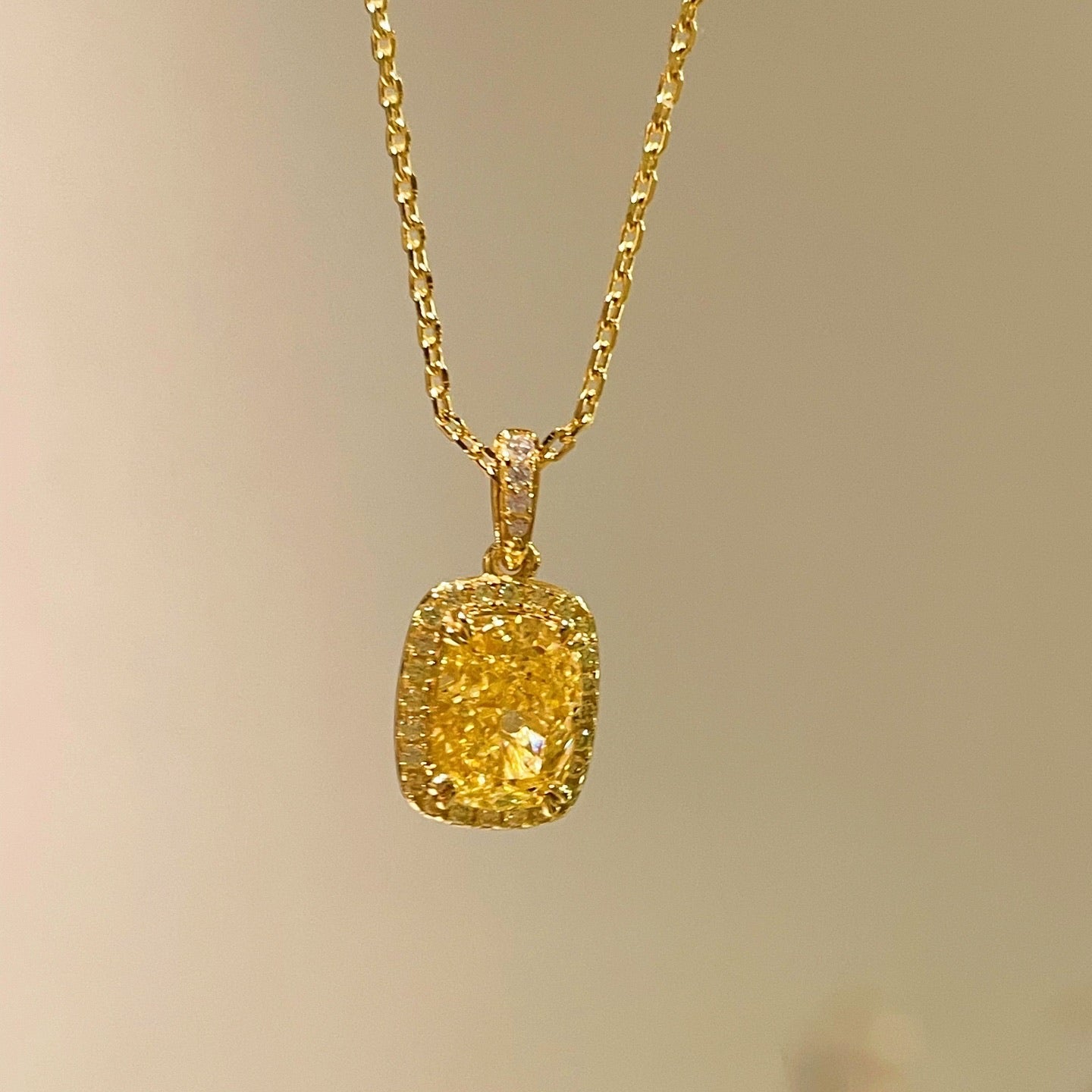 Luxury K Yellow Asscher - Cut Diamond Necklace - floysun