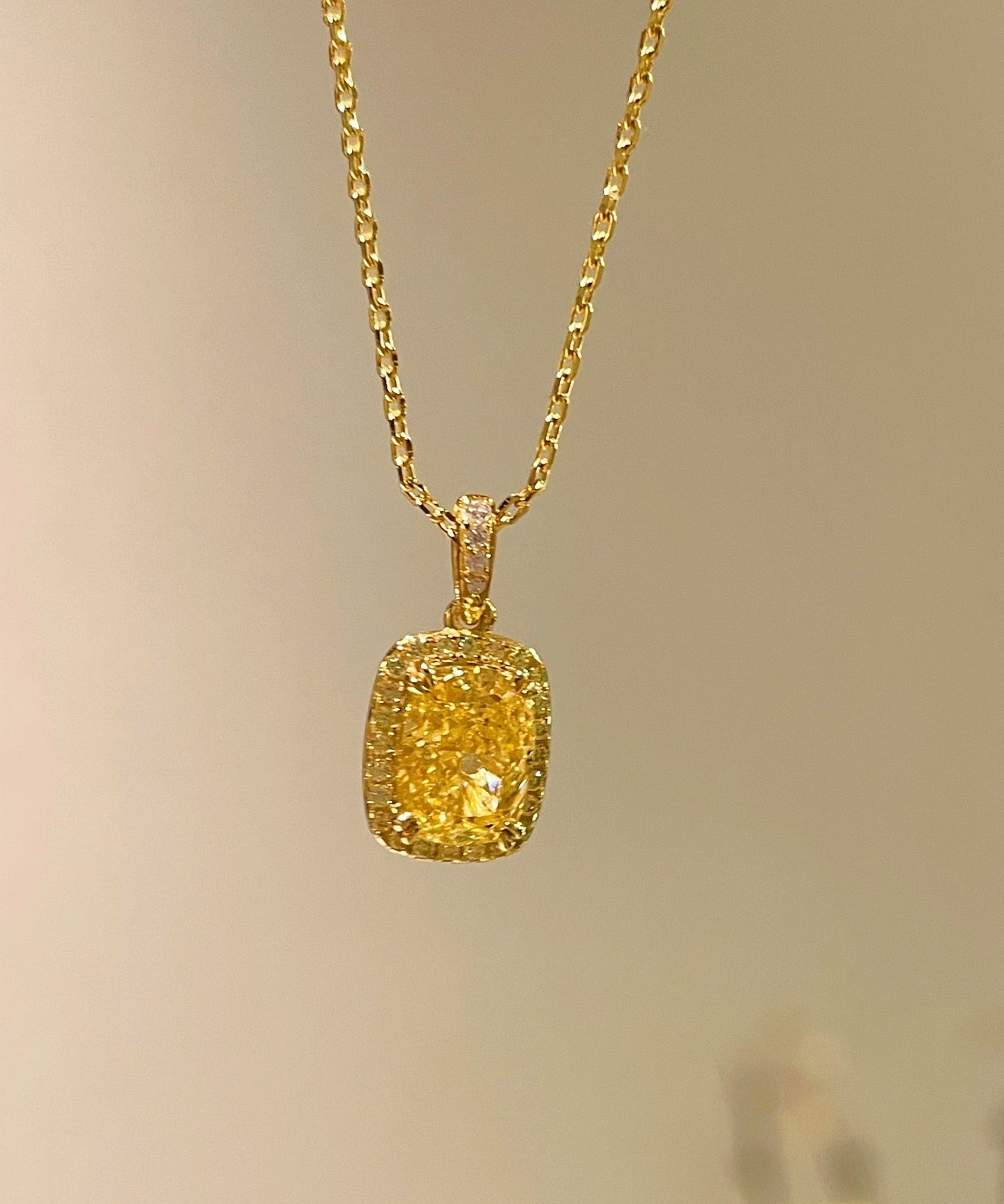 Luxury K Yellow Asscher - Cut Diamond Necklace - floysun