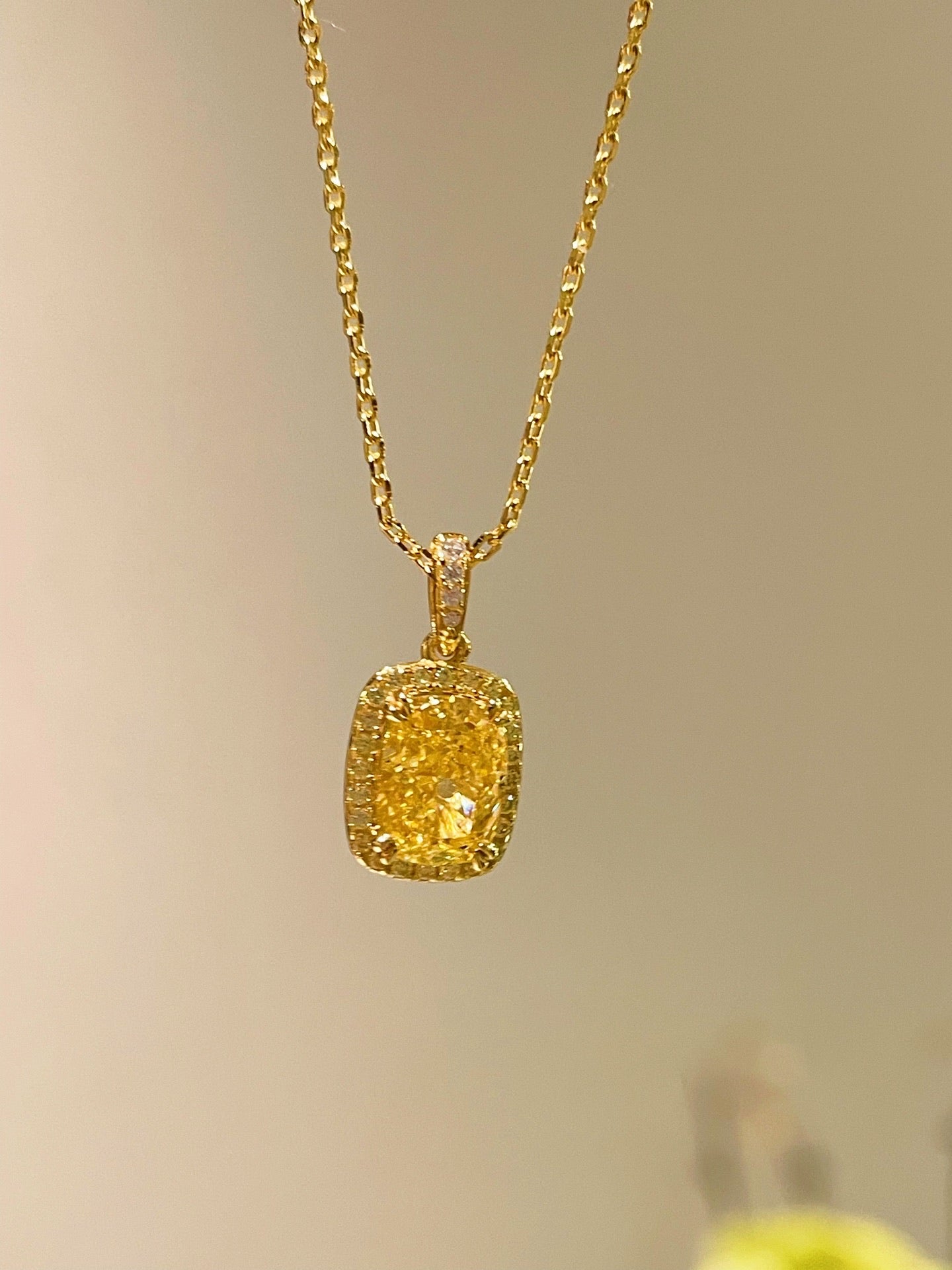 Luxury K Yellow Asscher - Cut Diamond Necklace - floysun