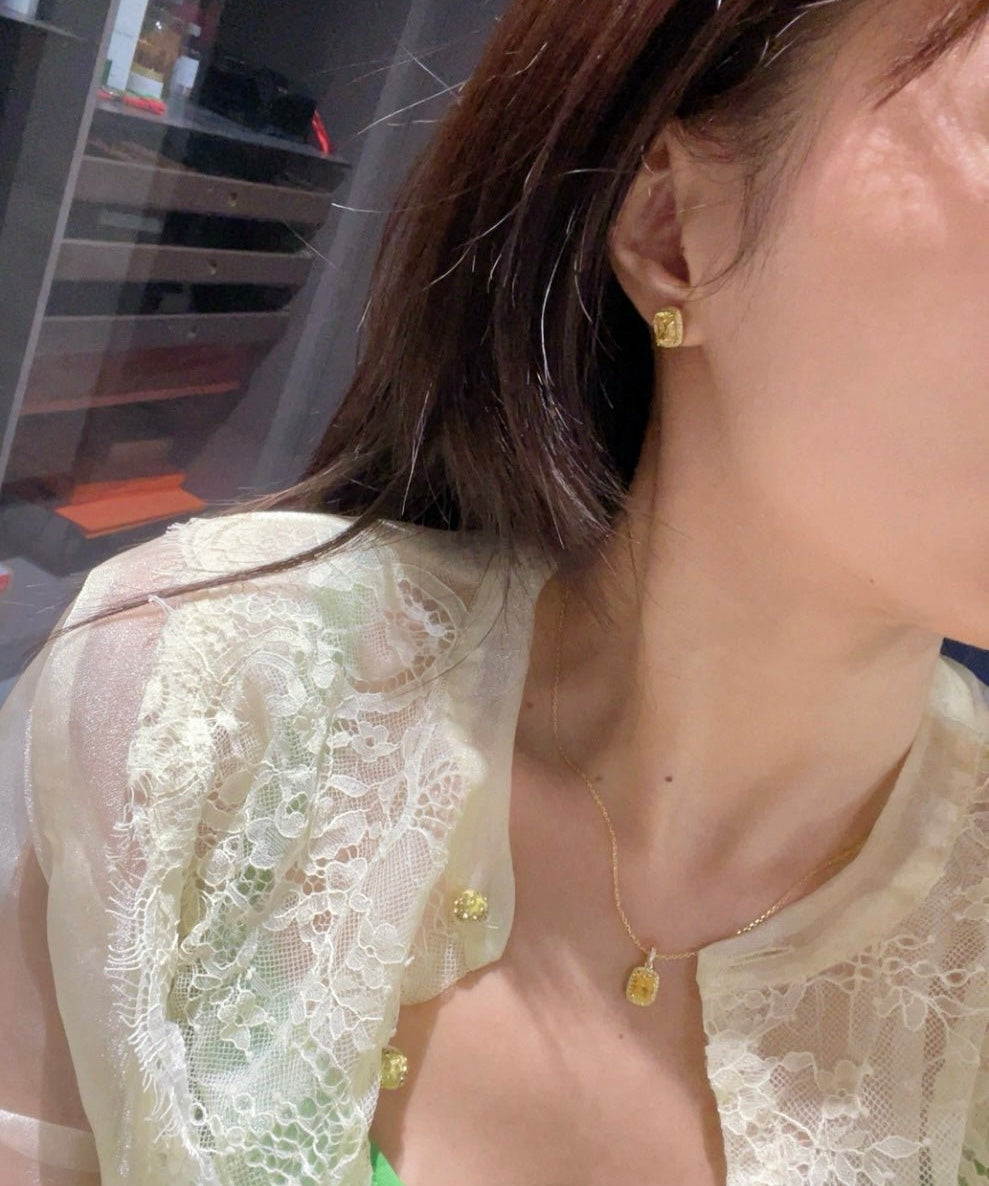 Luxury K Yellow Asscher - Cut Diamond Stud Earrings - floysun