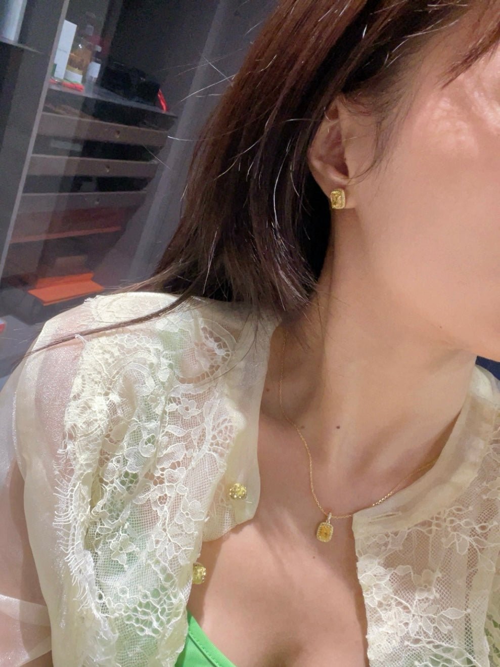 Luxury K Yellow Asscher - Cut Diamond Stud Earrings - floysun