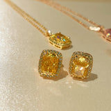 Luxury K Yellow Asscher-Cut Diamond Stud Earrings - floysun