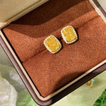 Luxury K Yellow Asscher - Cut Diamond Stud Earrings - floysun