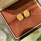 Luxury K Yellow Asscher - Cut Diamond Stud Earrings - floysun