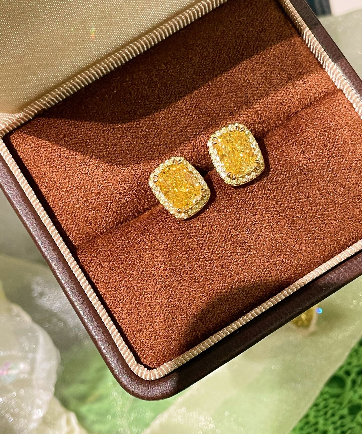 Luxury K Yellow Asscher - Cut Diamond Stud Earrings - floysun