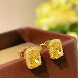 Luxury K Yellow Asscher - Cut Diamond Stud Earrings - floysun