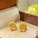 Luxury K Yellow Asscher - Cut Diamond Stud Earrings - floysun