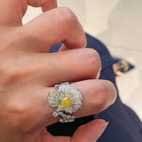 Luxury Paved Full Bloom Flower Ring - floysun