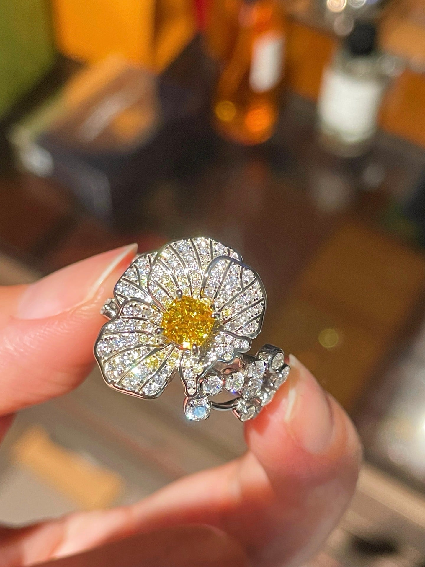 Luxury Paved Full Bloom Flower Ring - floysun