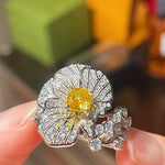 Luxury Paved Full Bloom Flower Ring - floysun