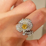 Luxury Paved Full Bloom Flower Ring - floysun