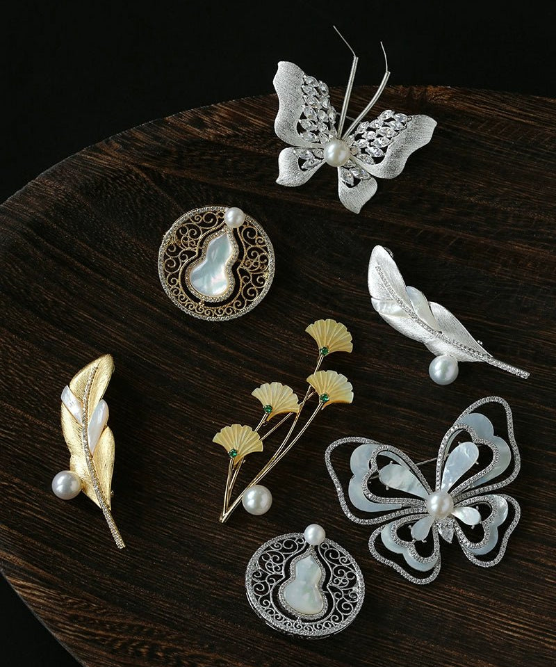 Luxury Pearl & Shell Brooch Collection | Vintage Floral, Butterfly & Gourd Pins - floysun
