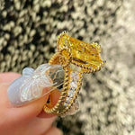 Luxury Twisted Band Cushion Synthetic Yellow Diamond Ring - floysun