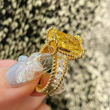 Luxury Twisted Band Cushion Synthetic Yellow Diamond Ring - floysun