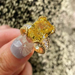 Luxury Twisted Band Cushion Synthetic Yellow Diamond Ring - floysun