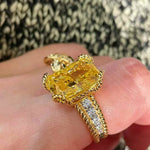 Luxury Twisted Band Cushion Synthetic Yellow Diamond Ring - floysun