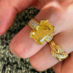 Luxury Twisted Band Cushion Synthetic Yellow Diamond Ring - floysun