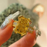 Luxury Twisted Band Cushion Synthetic Yellow Diamond Ring - floysun