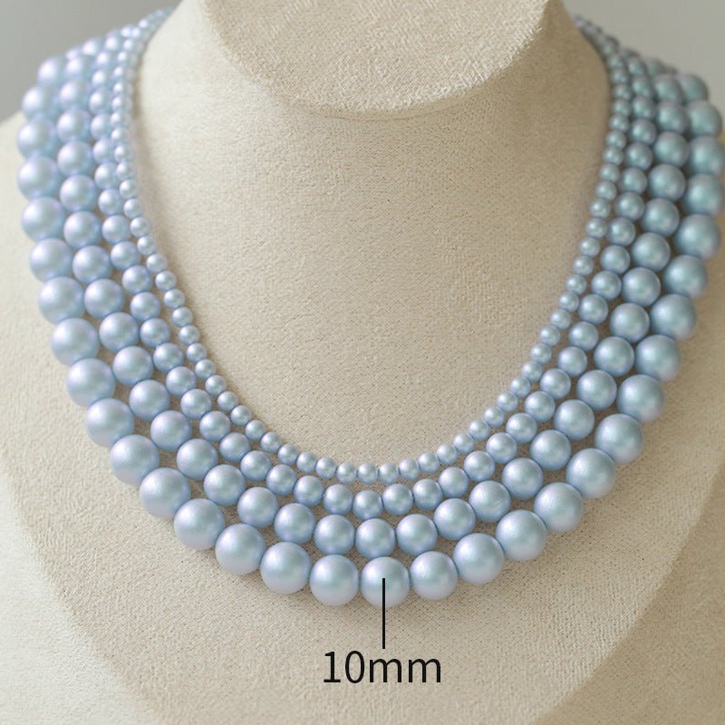 Macaron Blue Crystal Layered Pearl Necklace - floysun