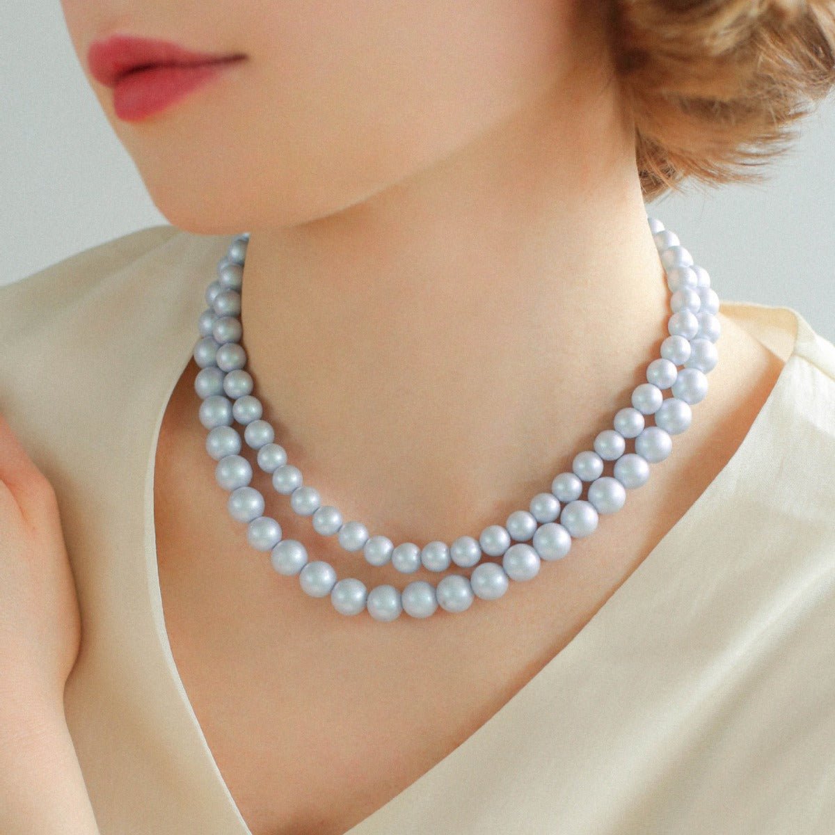 Macaron Blue Crystal Layered Pearl Necklace - floysun