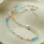 Macaron Matte Glass Freshwater Pearl Collarbone Necklace - floysun