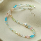 Macaron Matte Glass Freshwater Pearl Collarbone Necklace - floysun