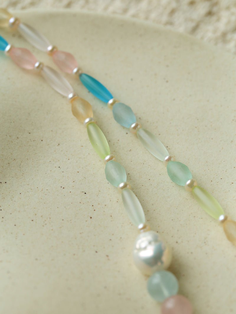 Macaron Matte Glass Freshwater Pearl Collarbone Necklace - floysun