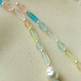 Macaron Matte Glass Freshwater Pearl Collarbone Necklace - floysun