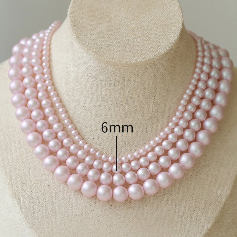 Macaron Pink Crystal Layered Pearl Necklace - floysun