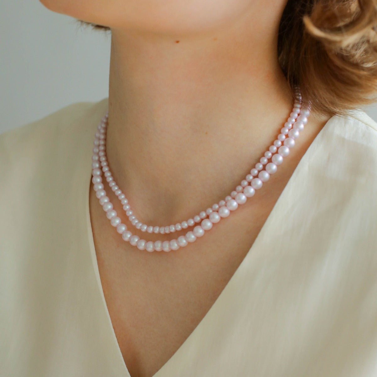 Macaron Pink Crystal Layered Pearl Necklace - floysun