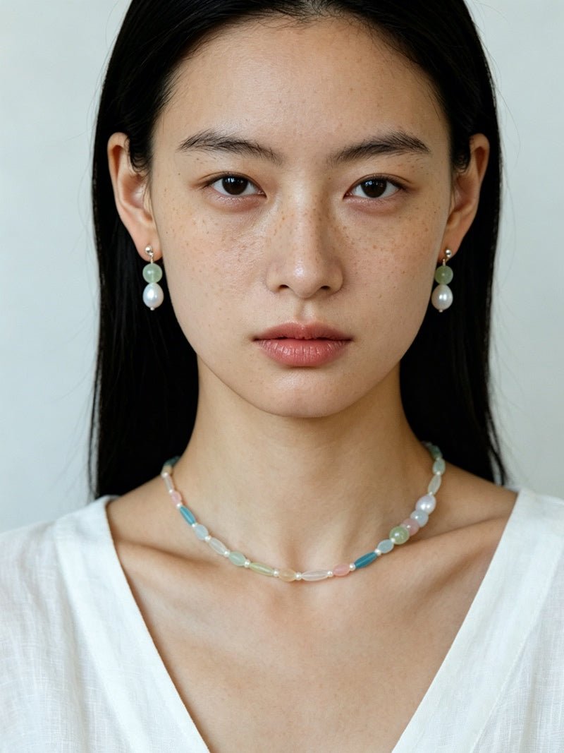 Macaron Three-Tone Crystal Freshwater Pearl Drop Earrings - floysun