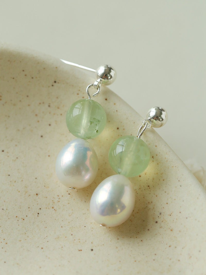 Macaron Three-Tone Crystal Freshwater Pearl Drop Earrings - floysun