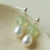 Macaron Three-Tone Crystal Freshwater Pearl Drop Earrings - floysun