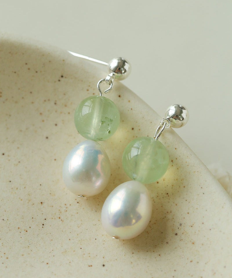 Macaron Three-Tone Crystal Freshwater Pearl Drop Earrings - floysun