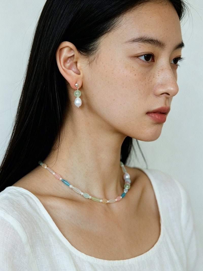 Macaron Three-Tone Crystal Freshwater Pearl Drop Earrings - floysun