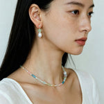 Macaron Three-Tone Crystal Freshwater Pearl Drop Earrings - floysun