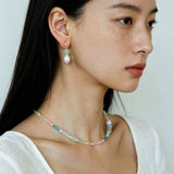 Macaron Three-Tone Crystal Freshwater Pearl Drop Earrings - floysun