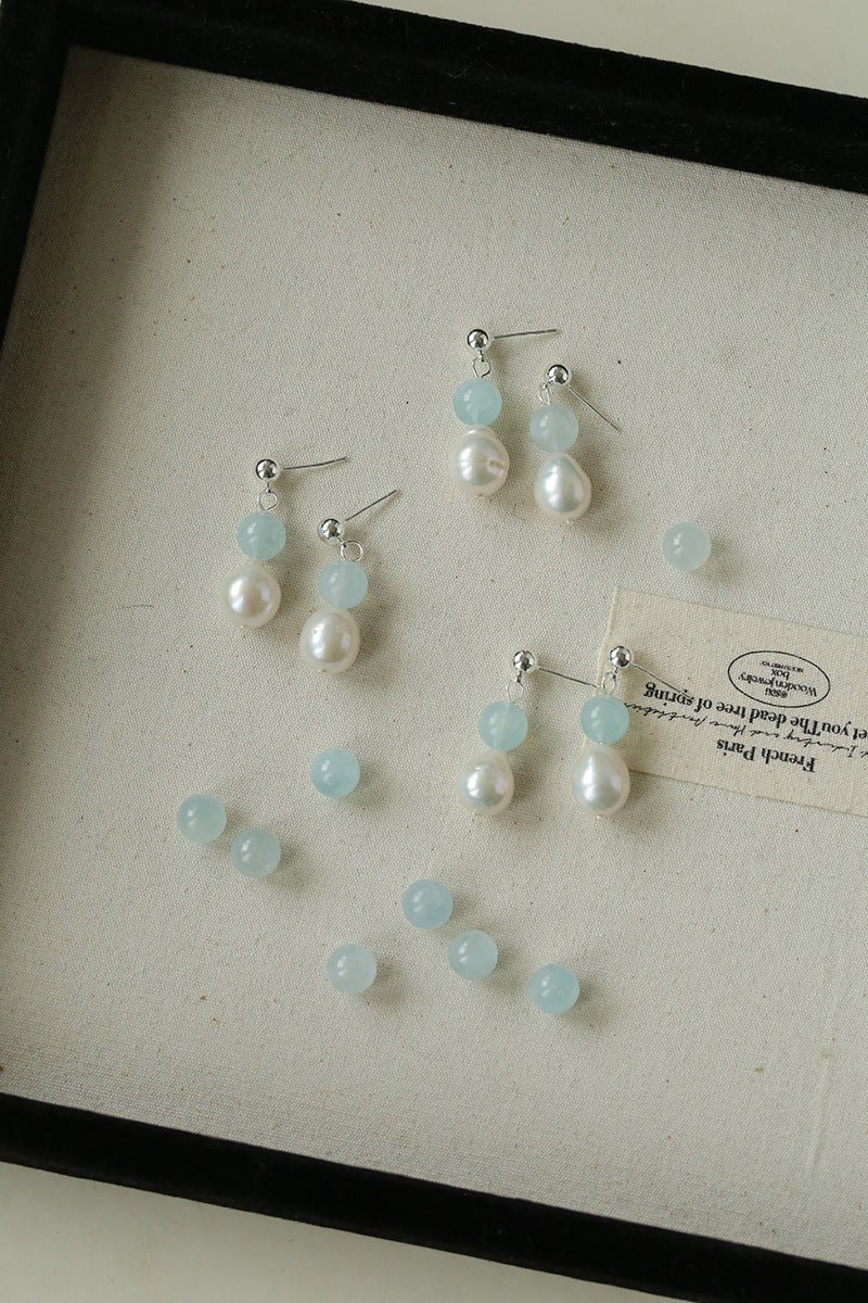 Macaron Three-Tone Crystal Freshwater Pearl Drop Earrings - floysun