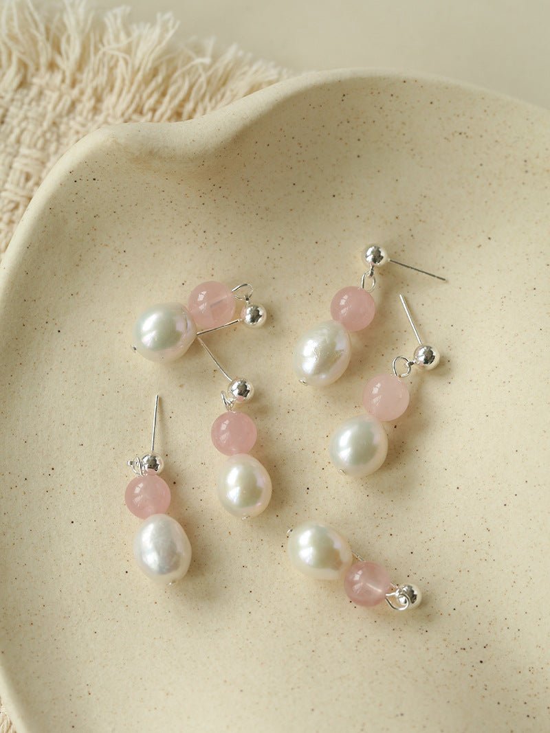 Macaron Three-Tone Crystal Freshwater Pearl Drop Earrings - floysun