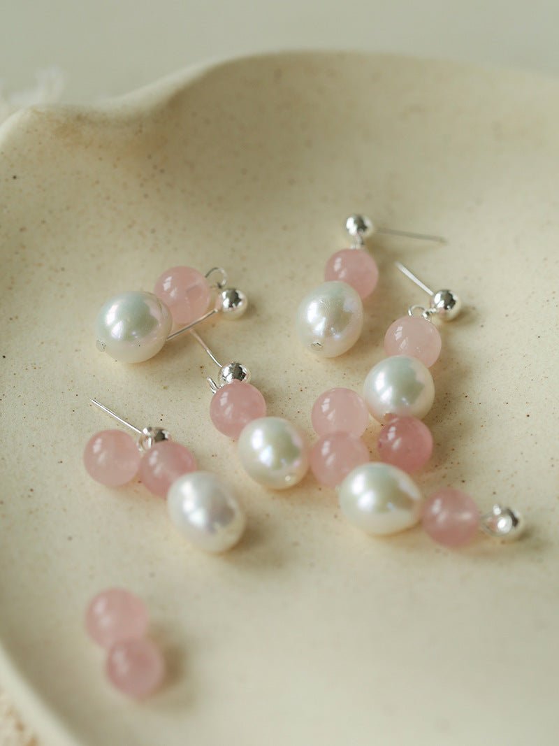 Macaron Three-Tone Crystal Freshwater Pearl Drop Earrings - floysun