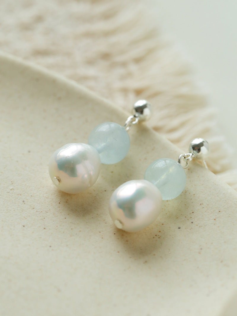 Macaron Three-Tone Crystal Freshwater Pearl Drop Earrings - floysun