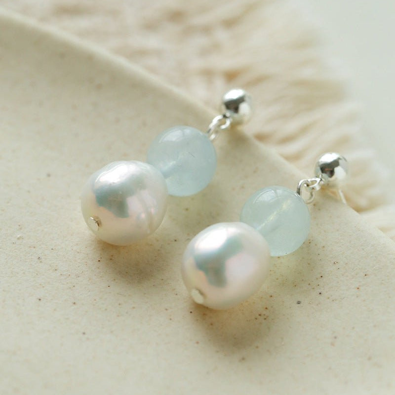 Macaron Three-Tone Crystal Freshwater Pearl Drop Earrings - floysun